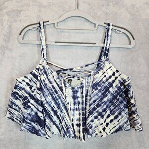 Torrid Swim top Womens 10 (00) Blue Whit tie dye strappy built in bra sexy casua